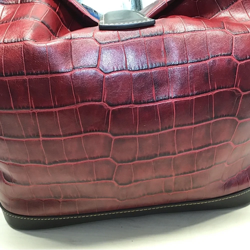 Dooney & Bourke Red Croc Embossed Italian Leather Dennison Hobo Shoulder Bag - Picture 7 of 16